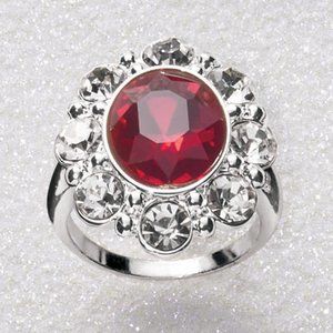 Avon Royal Red Stylish Stone With Clear Accented Stones Statement Ring - Size 10
